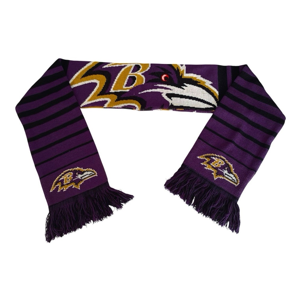 Baltimore Ravens Scarf Knit Fringe Purple Black NFL Football Fans Warm‎ Winter